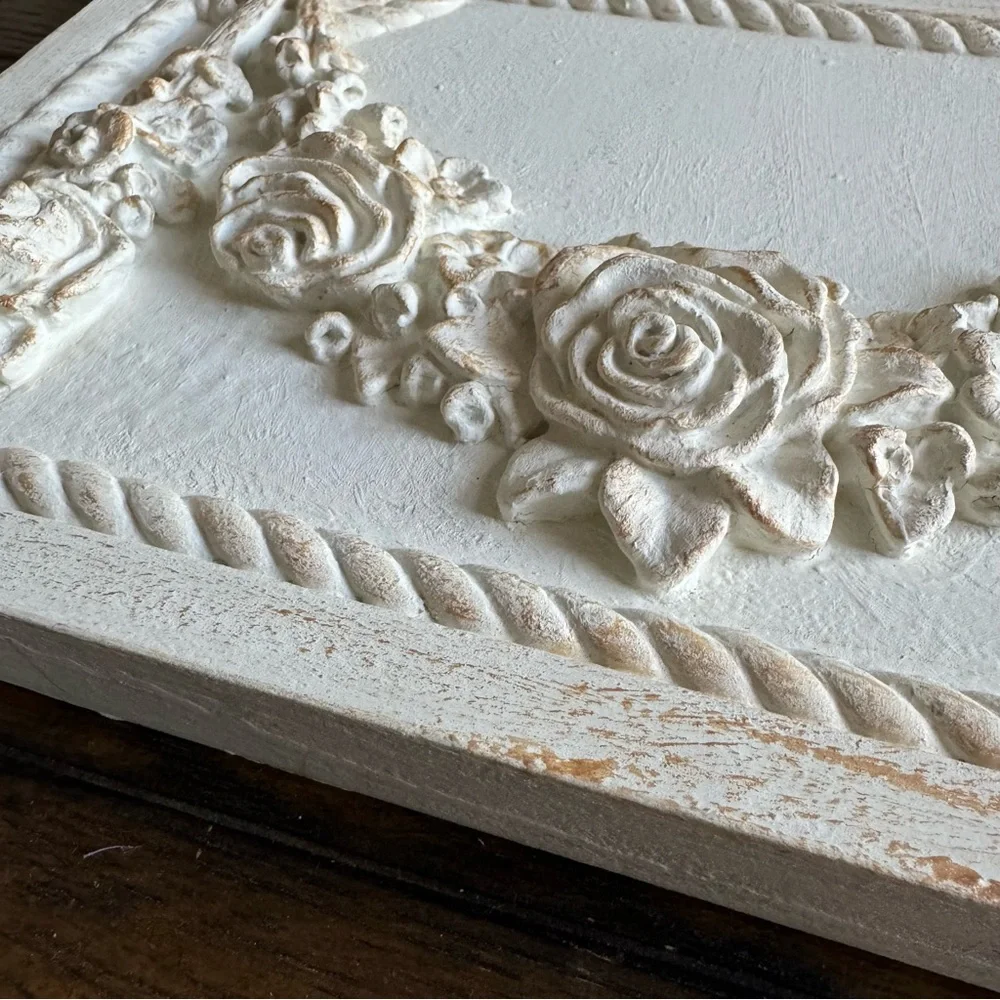 vintage-style decorative white rose wall hook panel with sculpted floral designs